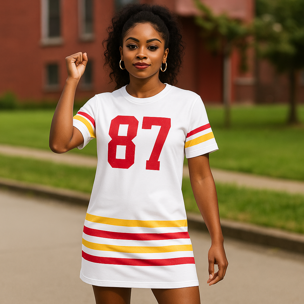 Custom Football Jersey Dress – Personalized Game Day T-Shirt, Oversized Fan Shirt with Name & Number, Tailgate Outfit, Sportswear for Women