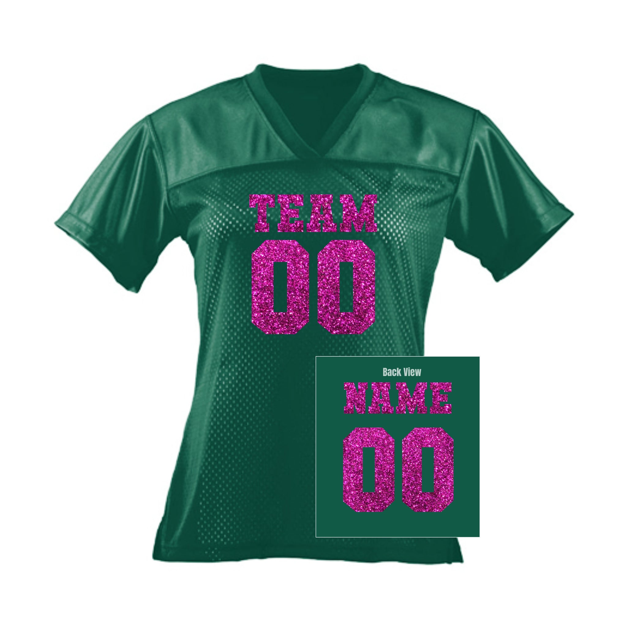 Custom Women Black Football Jersey, Black, Pink, Gold, Red & Silver Jersey with Custom Glitter Name and Number For Adults