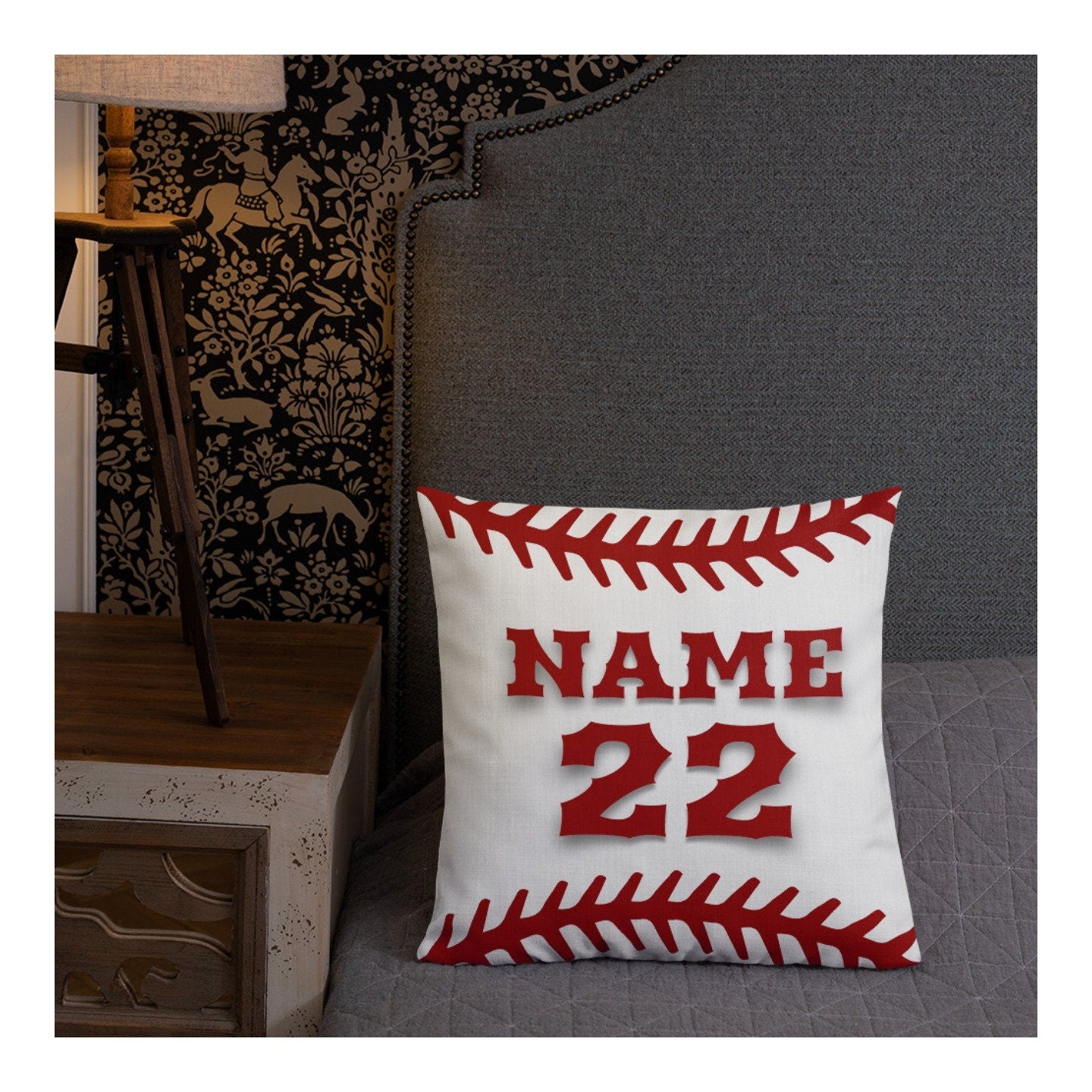 Custom Baseball Pillow Cover, Personalized Pillow Case with Name and Number, Double sided Printed Pillow Cover