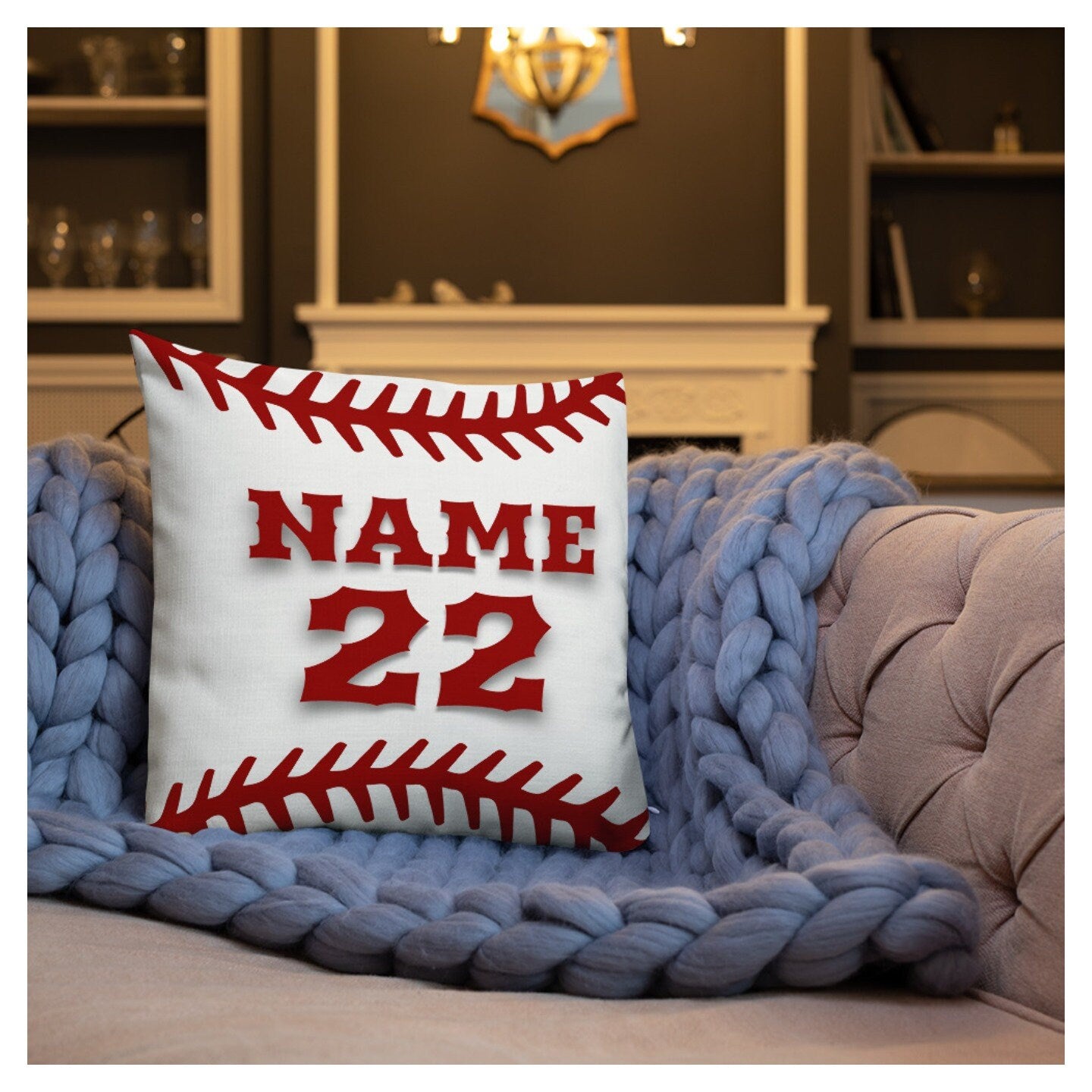 Personalized Baseball Single Side Pillow Cover, Custom Pillow Case with Name and Number, Standard Size pillow covers cases